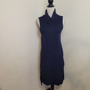 White House Black Market Sweater Dress Womens M Sleeveless Cowl Neck Knit Navy